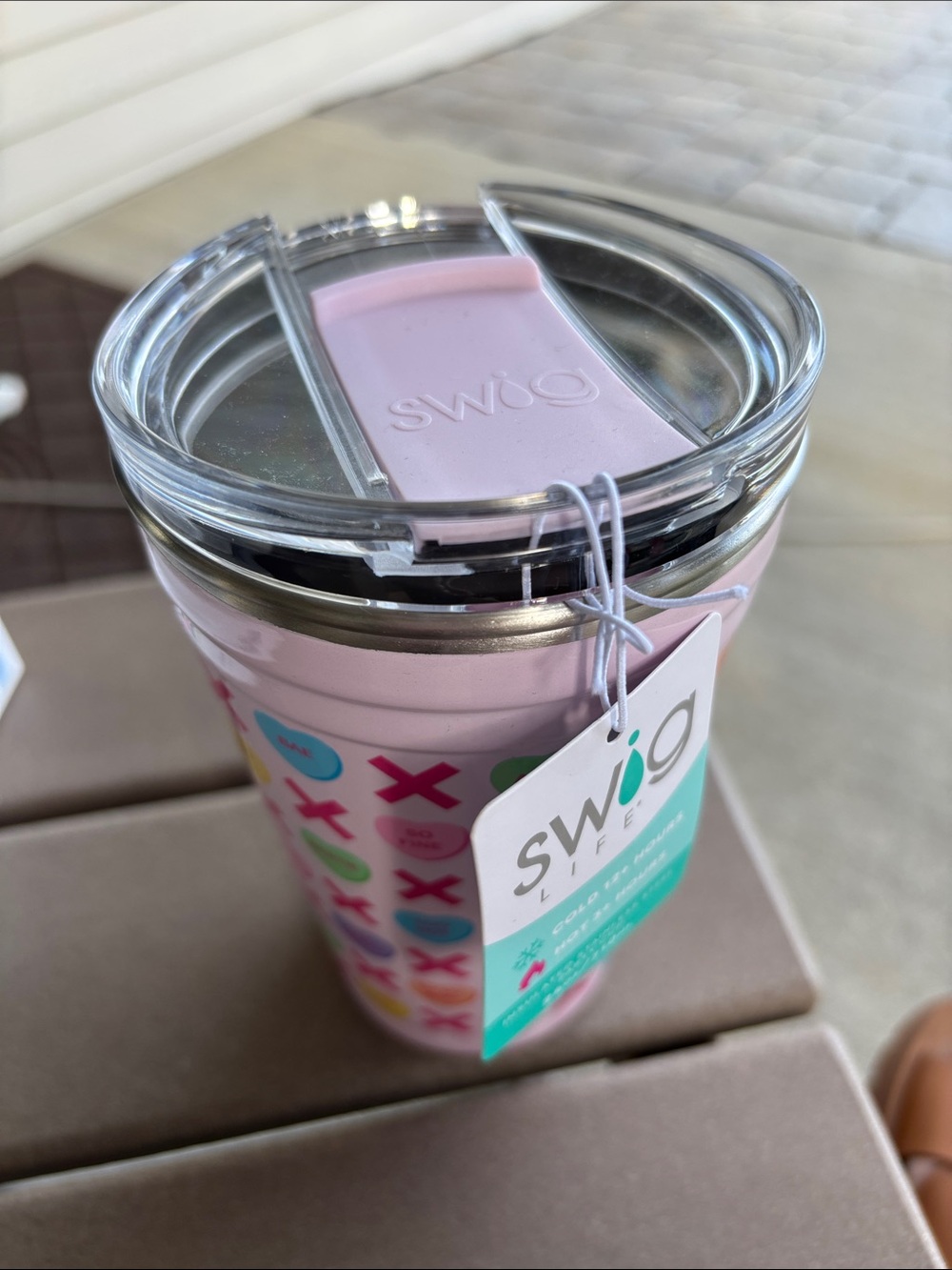 Swig Pink Travel Tumbler - Hearts & X’s.  24 ounce.